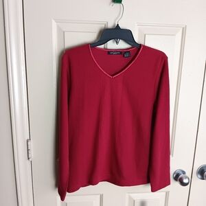 Speculation Women Deep Red V-Neck Long Sleeve Rib Tunic Size Petite Medium NWT
